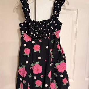 Free People Black Floral & Polka Dot Sundress - Pink Flower Print